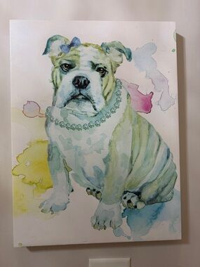 Pringle Bulldog Watercolor Art Print in Blue and Green